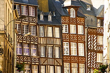 Typical half timbered houses, old town, Rennes, Brittany, France, Europe