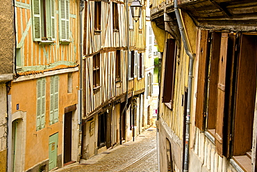 Medieval houses facades, half timbered, old town, Macon, Saone et Loire, Bourgogne (Burgundy), France, Europe