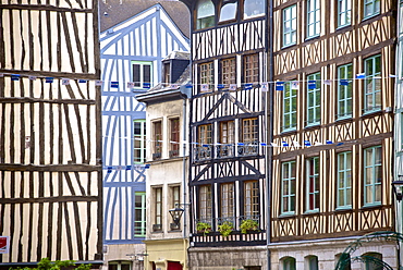 Half timbered Norman facades, Rouen, Normandy, France, Europe