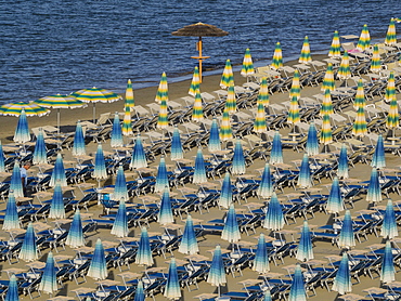 Umbrellas on the beach, Gatteo a Mare, Region of Emilia Romana, Adriatic Sea, Italy, Europe