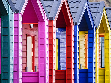 Beach huts, Saltburn-by-the-Sea, North Yorkshire, England, United Kingdom, Europe