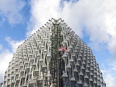 American flag flying outside the U.S. Embassy, Nine Elms, London, England, United Kingdom, Europe