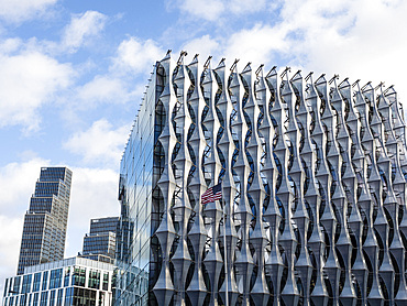 American flag flying outside the U.S. Embassy, Nine Elms, London, England, United Kingdom, Europe