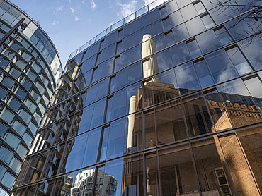 Reflection of Battersea Power Station, Battersea, London, England, United Kingdom, Europe