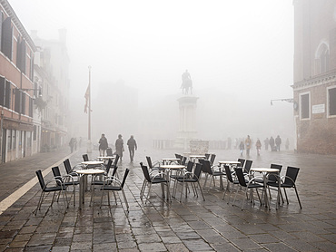 A misty winter morning, Piazza dei Santi Giovanni e Paolo, Castello, Venice, UNESCO World Heritage Site, Veneto, Italy, Europe