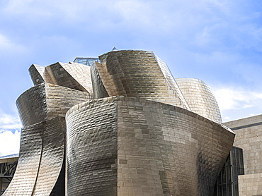 Titanium clad facade, Guggenheim Museum, Bilbao, Basque Country, Spain, Europe