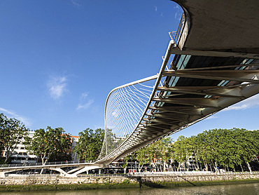 Zubizuri Footbridge, designed by Santiago Calatrava, Nervion River, Bilbao, Basque Country, Spain, Europe