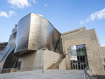 Entrance to the Guggenheim Museum designed by Frank Gehry, Bilbao, Basque Country, Spain, Europe