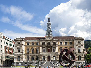 City/Town Hall and modern sculpture by Jorge de Oteiza, Bilbao, Basque Country, Spain, Europe