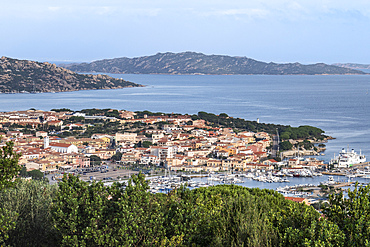 Town and harbour of Palau viewed from above, Sardinia, Italy, Europe