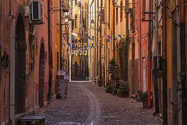 Narrow streets in the town of Bosa, Sardinia, Italy, Europe