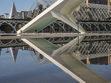 L'Umbracle garden with reflections, City of Arts and Sciences, Valencia ,Spain, Europe