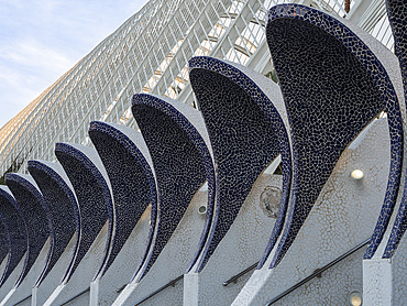 Mosaic tiled entrances to the Umbracle garden, City of Arts and Sciences, Valencia ,Spain, Europe