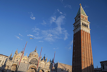 The Basilica of St Mark's and Campanile ( bell tower), St Mark's Square, Venice, Italy, Europe