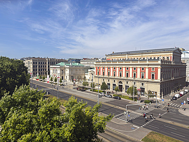 View of the Musikverein (concert hall) from the terrace of the Wien Museum, Vienna, Austria, Europe
