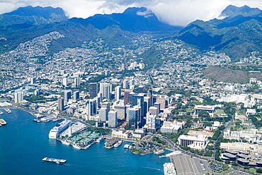 Aerial view of Honolulu and Waikiki, Oahu, Hawaii, United States of America, Pacific, North America