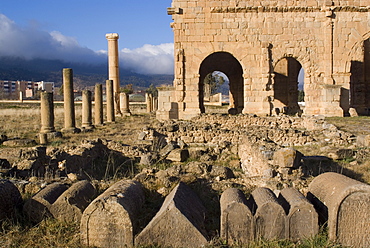 Memorials, near the Crossing Hall at the ruins of the barracks of the Third Augustan Legion, Roman site of Lambaesis, Algeria, North Africa, Africa