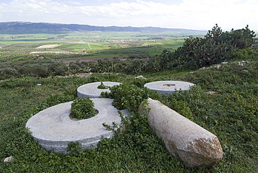 Wheels of an ancient Roman olive oil press, Dougga, Tunisia, North Africa, Africa