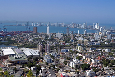 View over Boca Grande and the new city from the Convento de Santa Cruz de la Popa, Cartagena, Colombia, South America