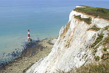 White chalk cliff and lighthouse, Beachy Head, Sussex, England, United Kingdom, Europe