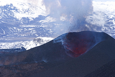 Lava erupting from Eyjafjallajokull volcano, Iceland, Polar Regions