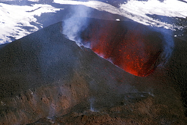 Looking into the cinder cone of erupting Eyjafjallajokull volcano, Iceland, Polar Regions