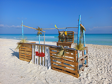 Bar on sandy beach, Cayo Santa Maria, Cuba, West Indies, Caribbean, Central America