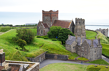 View of St. Mary's Church and Roman Pharos, Dover Castle, Dover, Kent, England, United Kingdom, Europe