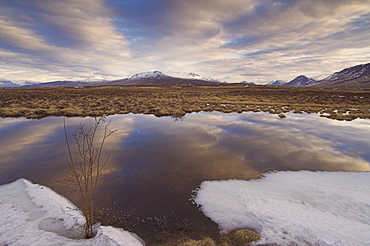 Sunset in late May, at frozen pool at Glaesibaer, Eyjafjordur, near Akureyri, North area, Iceland, Polar Regions