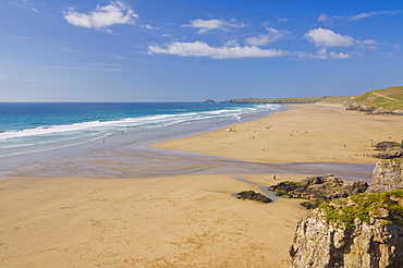 Long beach and coastline, Perranporth, North Cornwall, England, United Kingdom, Europe