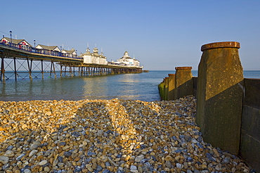 Eastbourne Pier, beach and groynes, Eastbourne, East Sussex, England, United Kingdom, Europe