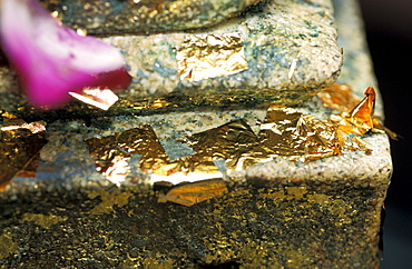 Thailand, Bangkok, Grand Palace And Wat Phra Keo (Emerald Buddha Temple), Close-Up On A Buddha Statue Gilted With Gold Leaves Offered By Believers