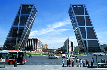 Spain, Madrid, Plaza De Castilla Square & Kio Towers