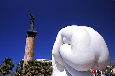 Spain, Andaloucia, Costa-Del-Sol, Marbella, Puerto Banus, Statue & Russian Style Column At The City Entrance