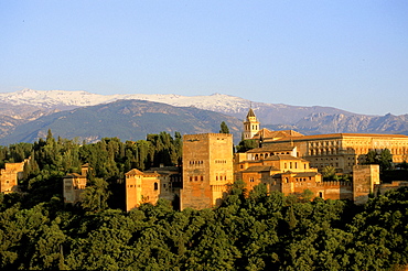 Spain, Andaloucia, Granada, Overview On The Alhambra From San Nicolas Square (Albayzin)