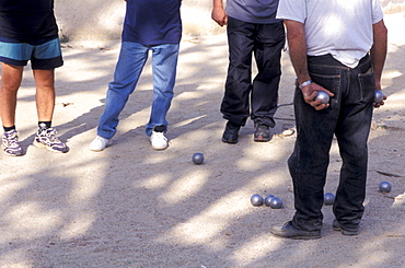 France, Corsica Island, Haute-Corse, Calvi, Men Playing Bowls (Boules)