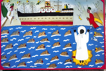 Senegal, Dakar, Senegal, Pikine, A Souwere (Painting On Glass) By Goran Mbengue Representing A Miracle At Sea By Mouride Prophet Amadou Bamba