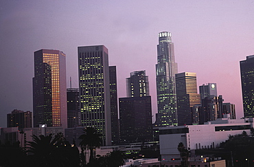 Usa, Ca, Los Angeles, Downtown At Dusk