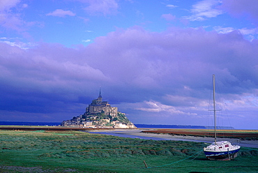 France, Normandy, Manche (50), Mont Saint Michel Under Stormy Weather