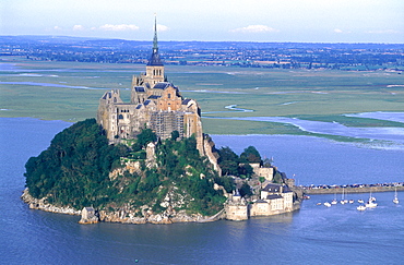 France, Normandy, Manche (50), Mont Saint Michel At High Tide, Aerial