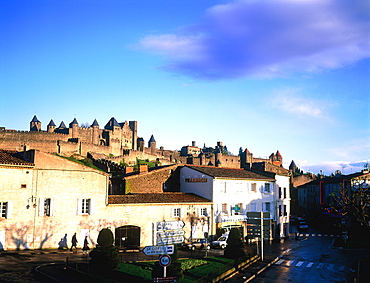 France, Rousillon, Aude (11), Carcassonne, The Ramparts Seen From The New City Below