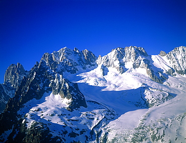 France, Alps, Hautesavoie, Aerial Of Massif Du Montblanc, The Drus Peaks And Glacier