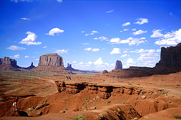 Usa, South West, Arizona & Utah, Navajo Reservation Of Monument Valley, Red Rocks Peaks (Mesas), Navajo Rider At John Fords Point