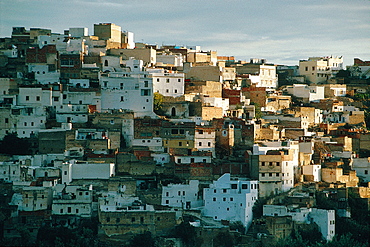 Morocco, North, Overview On The Holy Village Of Moulay Idriss Near Volubilis Roman Ruins