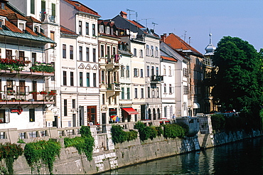 Slovenia, Ljubljana (Lubiana), Classic Housing Building Along The River Ljubljanica