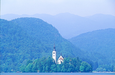 Slovenia, The Julian Alps, Bled Lake (Alt 501m) And The Church Of Vows On An Island