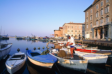 Slovenia, Adriatic Coast, Piran, Fishing Boats On The Seafront