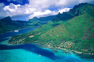 French Polynesia, Windward Islands, Moorea, Aerial, On Left Cooks Bay