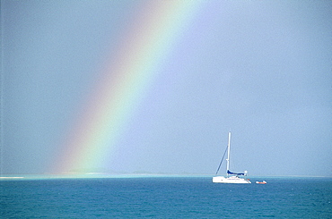 French Polynesia, Tuamotu Archipelago, Atoll Of Rangiroa, Rainbow On The Lagoon