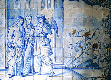 Brazil, Salvador De Bahia, Historic Quarter Of Pelourinho, Monastery Convento De Sao Francisco Decorated With Outstanding Azulejos (Blue Faience From Portugal), Open To Men Only, Biblical Scene With Flying Small Devils Disfigured